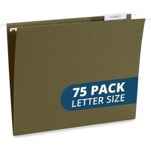 Blue Summit Supplies Hanging File Folders, 75 Pack, Reinforced Hanging Folders Letter Size, Standard File Folders for Filing Cabinet, Hanging File Organizer, Green