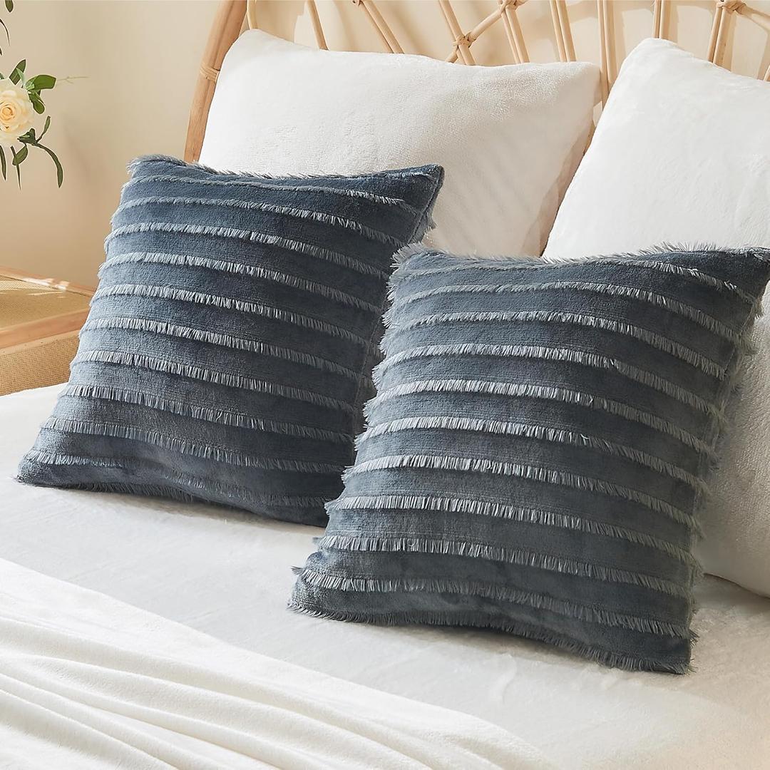 BEDELITE Velvet Pillow Covers 18x18 with Zipper, 2 Pack Super Soft Square Pillow Covers for Bedroom, Sofa, Luxury Cozy Fleece Pillowcases for All Seasons(18x18 Inches, Dark Gray-Boho)