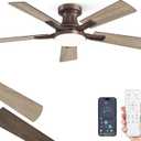 ZMISHIBO 42 Inch Ceiling Fan with Light, App&Remote Control, Flush Mount Low Profile, Dimmable 20W LED Light, Quiet Reversible Motor for Bedroom, Living Room, Apartment, Brown