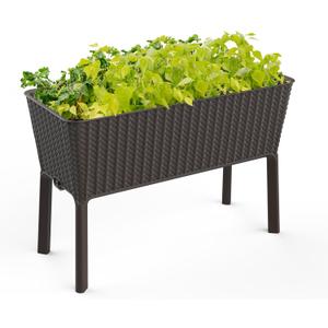 Keter Splendor 31.7 Gallon Raised Garden Bed with Self Watering Planter Box and Drainage Plug-Perfect for Growing Fresh Vegetables, Flowers and Herbs, Brown