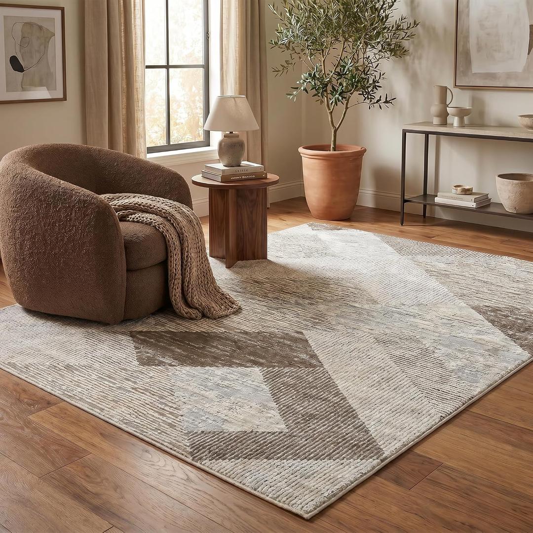 RUG BRANCH Nomad 4'x6' (Exact Size: 3'11" x 5'7") Abstract Indoor Area Rug, Beige Brown, Modern - Living Room, Bedroom, Dining Room, and Kitchen