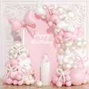 Coquette Birthday Decorations, 149 Pcs Pink and Pearl White Balloon Garland Arch Kit and Pink Bow for Girls Baby Shower Bridal Bachelorette Party Baby Shower