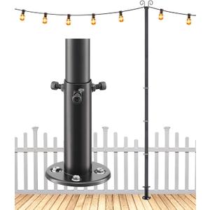 12FT String Light Poles - 2 Pack Deck Light Poles for Outside String Lights Heavy Duty with Anchor Based and Bracket - Waterproof Outdoor Patio Light Poles for Wedding, Party