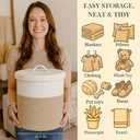 Yimi's Dream Lidded Storage Basket, Medium Cotton Rope Basket with Lid, Small Round Storage Basket for Nursery, Living Room, Kids, Blanket, Toys (11.5''D * 13.5''H, Brown & White)