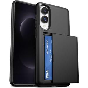Jiunai for Samsung S25 Edge Case Wallet Card Holder for Credit Access Card IDs License Slide Pocket Shocproof Hybrid Protective Wallet Case for Samsung Galaxy S25 Edge 6.7 inch Women Men Black