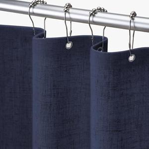 Awellife Dark Navy Blue 36 Inch Stall Shower Curtain Linen Textured Boho Farmhouse Shower Curtains for Bathroom Fabric Liner 36" W x 72" L