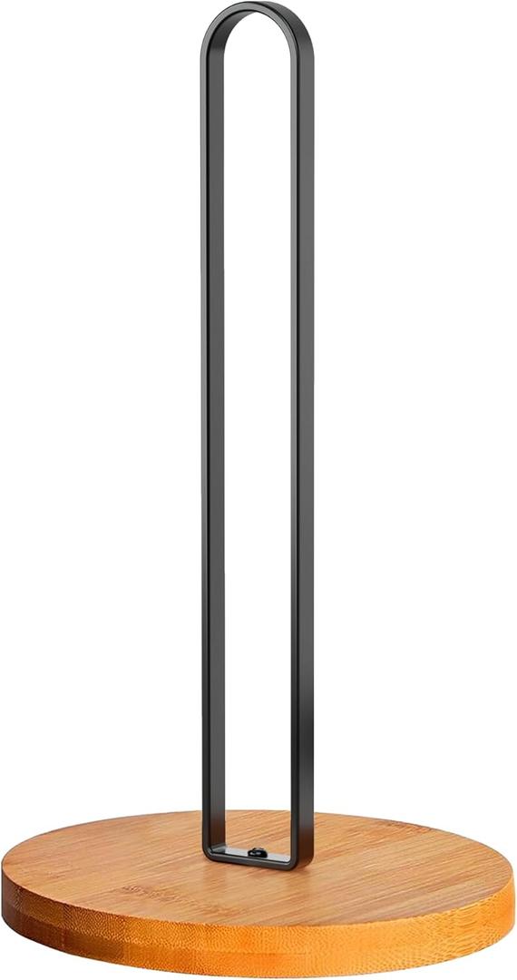 TONLEA Wooden Paper Towel Holder Countertop, Kitchen-Towel-Holder FreeStanding with Non-Slip Base for Bathroom (Black)