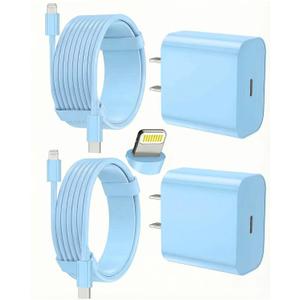 FEEL2NICE iPhone Charger Fast Charging 2 Pack Type C Wall Charger Block with 2 Pack [6FT&10FT] Long USB C to Lightning Cable for iPhone 14/13/12/12 Pro Max/11/Xs Max/XR/X,AirPods Pro,Blue