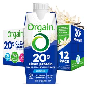 Orgain Clean Protein Shake, Grass Fed Dairy, Vanilla Bean - 20g Whey High Protein, Kosher, Ready to Drink, Low Net Carbs, Gluten Free, No Soy Ingredients, 11 Fl Oz (Pack of 12) (EXP 06/02/26)