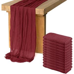 12 Pack Cheesecloth Table Runner, Runner Gauze Boho Wedding Decor Romantic Table Runner for Wedding Birthday Party(35" x 118") (Wine Red)