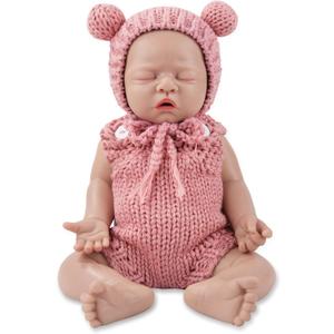 Vollence 12 inch Eyes Closed Silicone Baby Dolls Lifelike Real Sleeping Babies with Feeding Accessories for Children Gifts - Girl