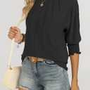 ANRABESS Womens Tops 3/4 Sleeve Crewneck Pleated Dressy Casual Shirts 2025 Summer Business Basic Tee Blouses Work Outfits Black XXL (Black, XXL)