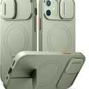 SURITCH for iPhone 12/12 Pro Case with Magnetic Camera Slide Cover and Adjustable Kickstand, Compatible with MagSafe, Shockproof Bumper Case Slim Protective Cover for iPhone 12/12 Pro 6.1 Inch, Green