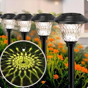 Beau Jardin 8 Pack Solar Pathway Lights Outdoor Solar Powered Lights Waterproof Glass High Lumen for Garden Landscape Path Yard Walkway Patio Driveway Outside Colored Color Changing White Black