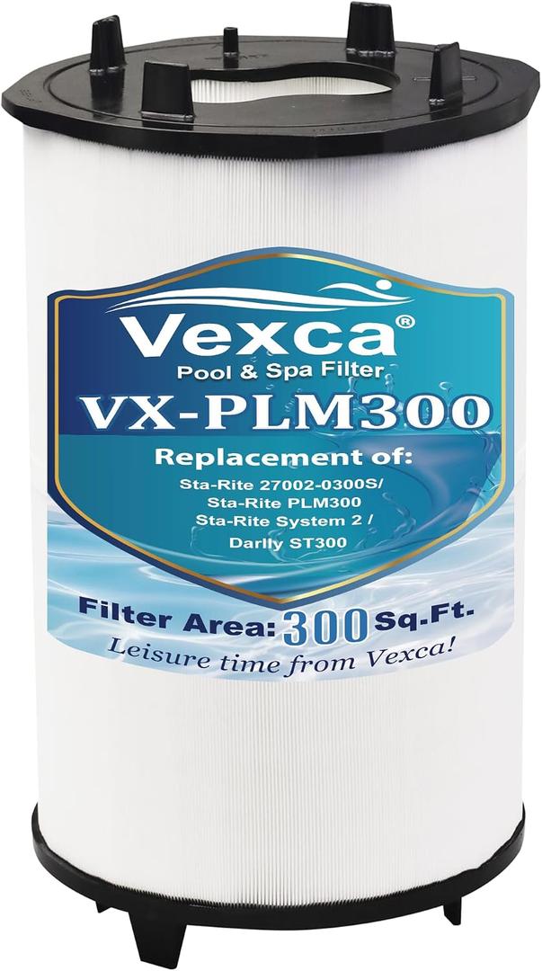 Vexca® Swimming Pool Filter Cartridge Compatible with sta-rite 27002-0300S Pool and Spa D.E. Filter, sta-rite PLM300 and System 2 Pool and Spa Cartridge Filter Modular Media, 300 Sq.Ft, 1 Pack