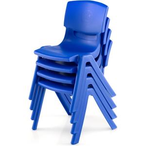 4 Pack Premium 11" H Plastic Stackable School Chairs, Toddler and Kids Chair for Daycare, School, Outdoor, Home - Blue