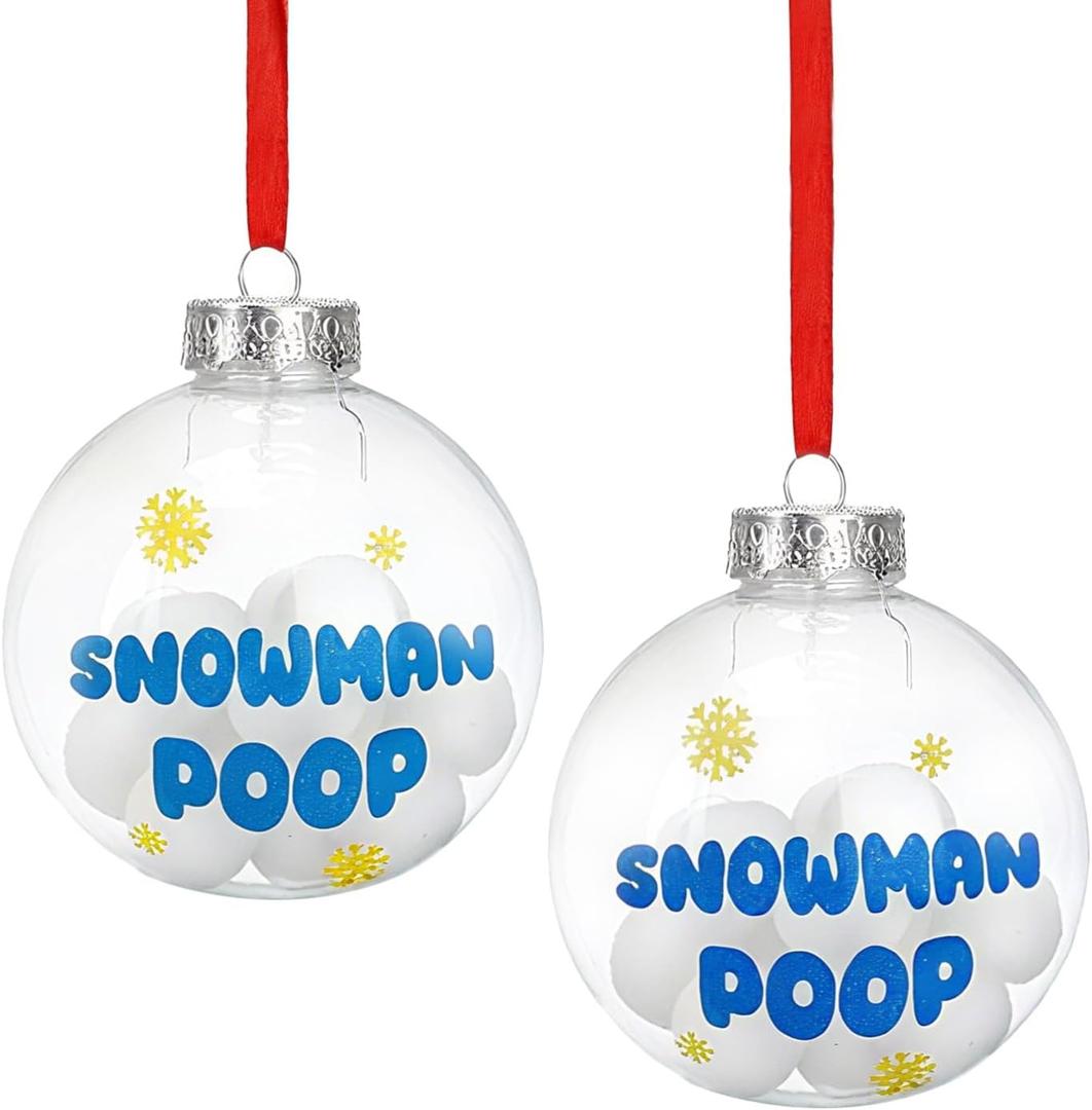 Funny Christmas Tree Ornaments for Adults 2025 - Snowman Poop Balls Unique Novelty Decorations, White Elephant Inappropriate Gag Gifts, 3.2" Dia. (2 Pack) (Blue)