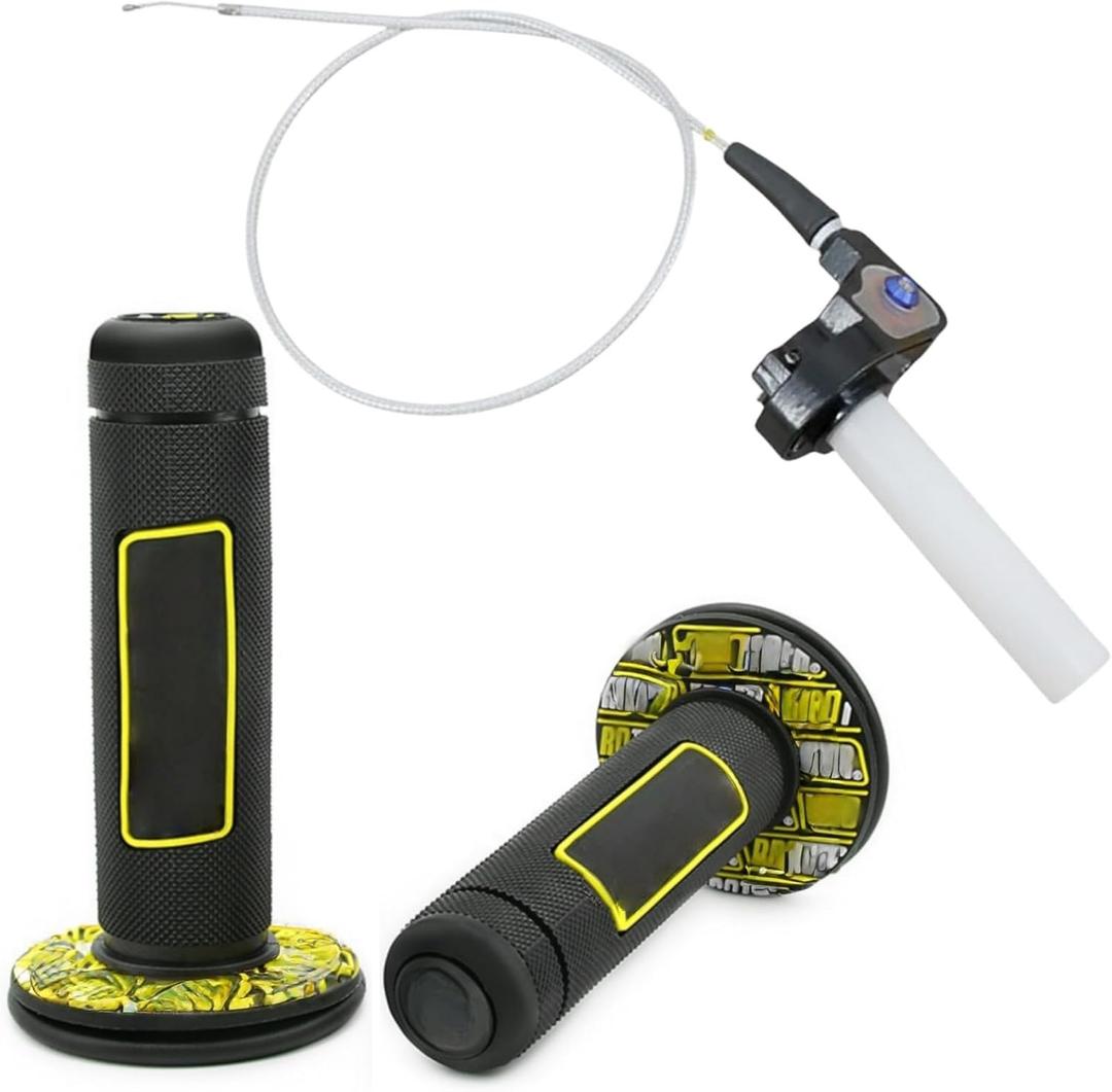 7/8"-22mm Twist Throttle Cable Accelerator Handle Grip Kit Fits for CRF TTR KLX 110 125 150 200 250CC Dirt Pit Bike Mini Bike ATV Handlebars (3-yellow)