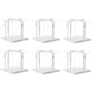 XININSUN 14x14x12inch clear cake box with ribbon,12inch14inch tall cake boxes for tiered cakes,layer cake carrier,disposable cake containers for wedding birthday party and gift display-White (white-14x14x10inch-6Pcs)