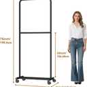 Standard Clothes Garment Rack, Portable Double Clothing Rack with Wheels and Bottom Shelf, Rolling Wardrobe Rack for Bedroom, Laundry Room, Black
