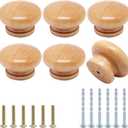 6pcs Wooden Cabinet Knobs, Wood Dresser Knobs Kitchen Cabinet Knob Modern Round Knob for Furniture Cupboard Dresser Drawer Closet Door (Natural Wood Finished, 45mm) (Round 1.77"-Large)