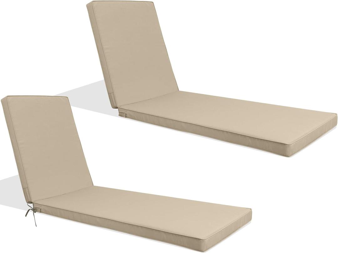 Only choice Outdoor Lounge Chair Cushions Patio Chaise Lounge Replacement Cushions Funiture Seat Cushion Chair Pads (Beige-2 pcs), 74.4"x 22.05"x 2.76"