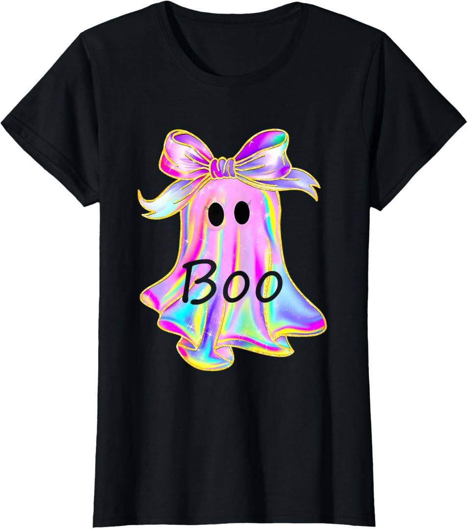 Cute Girl Tie Dye Toddler Ghost with Bow Boo Girls Halloween T-Shirt, XL