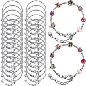 Hicarer 20 Pcs Chain Bracelet for Jewelry Making Women DIY Adjustable Snake Charm Bracelet with Heart Shape Extender Chain, Silver Hicarer 20 Pcs Chain Bracelet for Jewelry Making Women DIY Adjustable Snake Charm Bracelet with Heart Shape Extender Chain, SilverÂ
