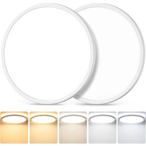 12 Inch 3200LM LED Flush Mount Ceiling Lights, 2-Pack 24W Ceiling Light Fixtures, 2700K/3000K/4000K/5000K/6500K 5 Color in One, Ultra Thin White Round Lamps for Kitchen, Bedroom, Hallway, Non-Dimmable