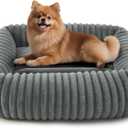 FURTIME Dog Bed for Small Medium Dog, Washable Orthopedic Pet Bed with Removable Cover, Rectangle Soft Calming Sleeping Puppy Bed Durable Pet Cuddler with Anti-Slip Bottom, Grey, M (25"x21"x7")