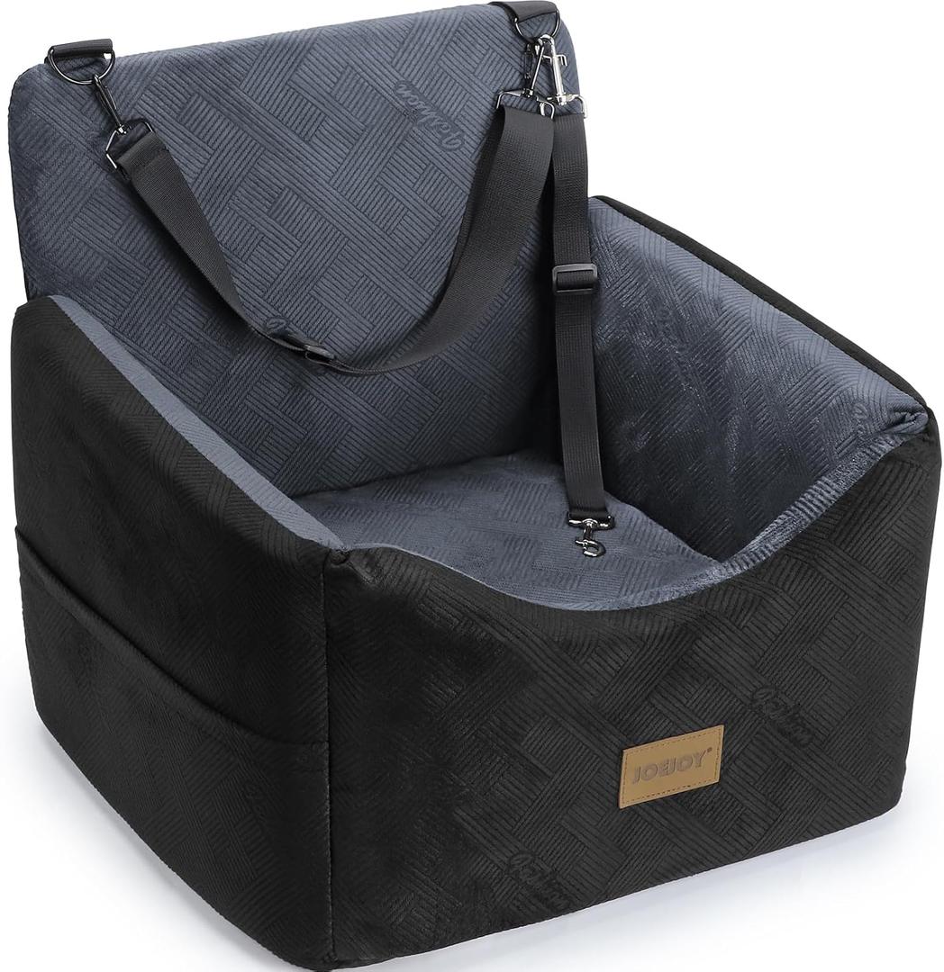 JOEJOY Dog Car Seats for Small Medium Dogs Under 35lbs, Dog Booster Seat with Detachable Washable Cover and Cushion, Memory Foam Pet Car Seat with Safety Belt and Storage Pockets (DG) (Dark Grey)