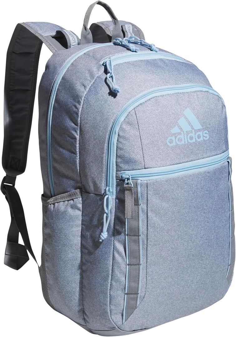 adidas Excel Backpack for Men & Women  Durable Large Athletic Laptop Bag (OSFA, Twill Grey/Clear Sky Blue/Grey)