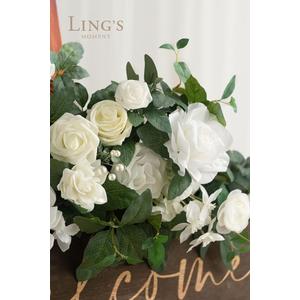 Ling's Moment Wedding Floral Swag Welcome Sign Artificial Flowers Backdrop Garland White Sage Green for Ceremony Reception Door Wall Easel Home Decorations Entryway Faux Outdoor Board Head Table Decor