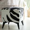 COZOYO Zebra Faux Fur Ottoman, Upholstered Foot Stool - 16 x 16 x 17 Inches, Cube Footrest with Solid Metal Legs for Living Room, Bedroom & Entryway (Zebra)