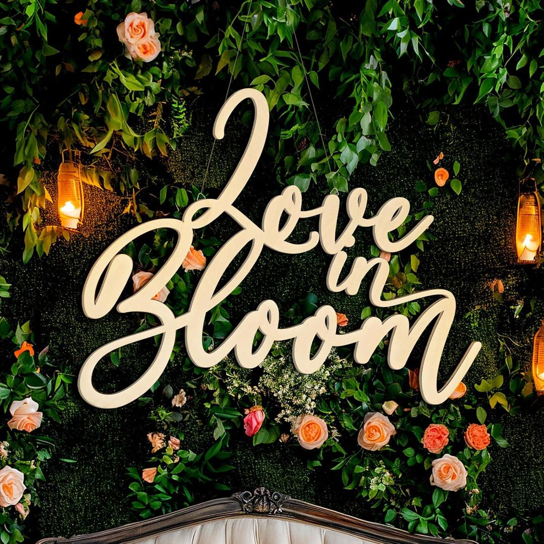 Yuntau Love in Bloom Bridal Shower Decorations 24 x 20 in Bridal Shower Party Sign for Backdrop Large Wooden Wedding Engagement Supplies Decoration Wedding Party Photo Props Supplies