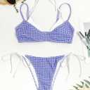 ZAFUL Women's Polka Dot Bikini Set Double Layer Halter Swimsuit Colorblock Side Tie 2 Piece Bathing Suit (Blue, L)