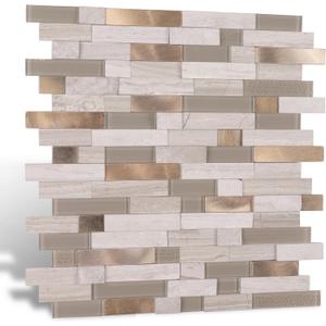 Nicesungdeco Peel and Stick 3D Natural Stone Mosaic Backsplash Tiles, 12" x 12" 5-Sheet Backsplash Self Adhesive Tiles for Kitchen Fireplace Vanity (Grey Gold)
