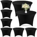 Preboun 8 Pack Spandex Round Tablecloth Fitted Stretch Tablecloth Elastic Table Cover for Wedding Party Restaurant Banquet Cocktail and Halloween (Black, 60 Inch/ 5 ft)