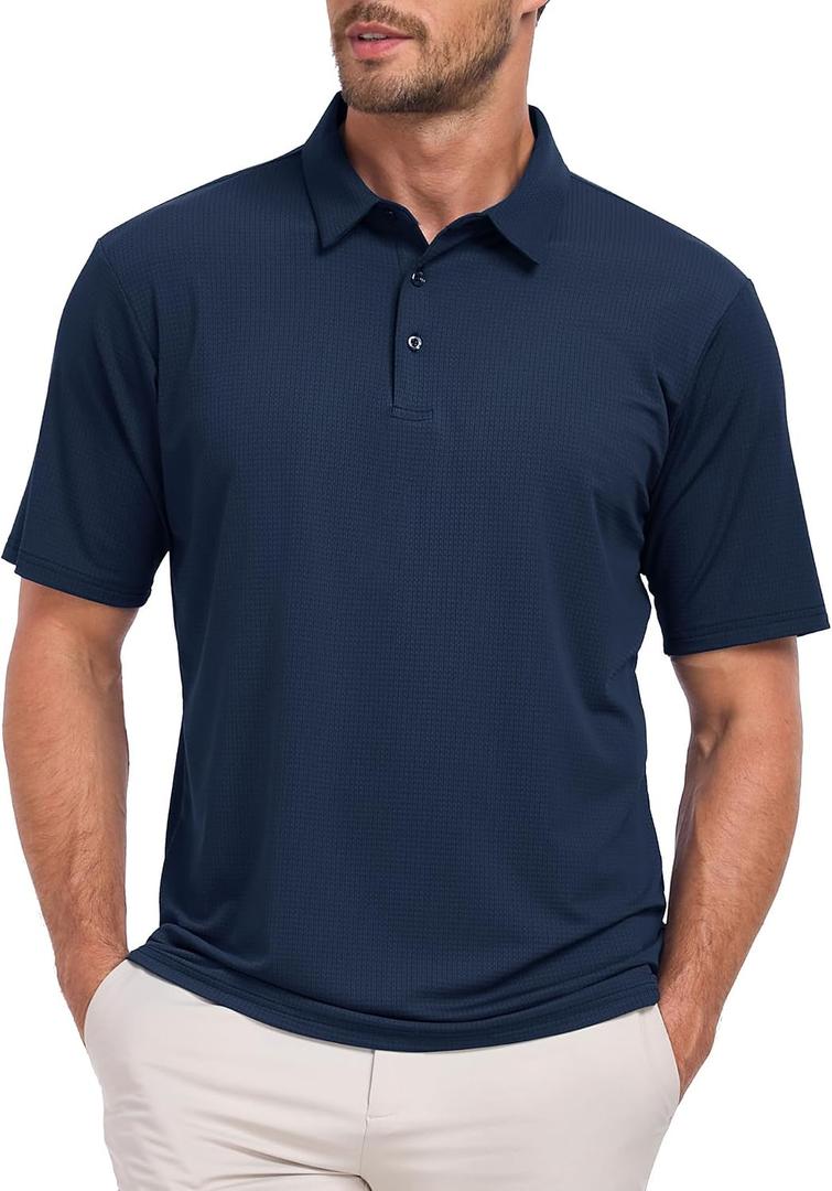 CURBODO Jacquard Polo Shirts for Men Short Sleeve Golf Shirt Dry Fit Moisture Wicking Performance Golf Shirts (XL)