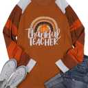 MOUSYA Thankful Blessed T-Shirt Thanksgiving Colorful Turkey Tshirt Women 3/4 Sleeve O-Neck Striped Splicing Tops Tees (Brown, XL)