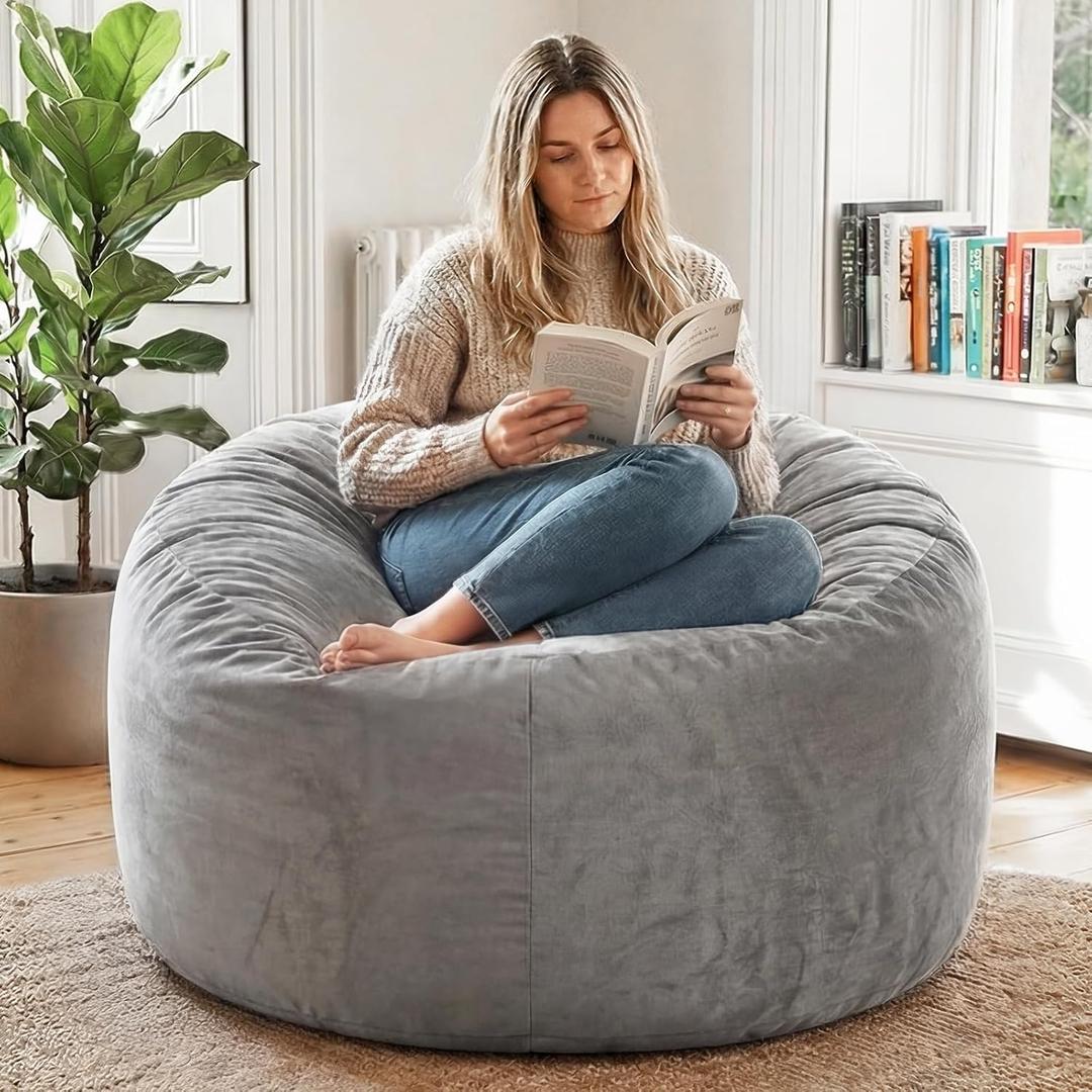 YuppieLife Large Foam Filled Bean Bag Chairs for Kids Teenagers Adults Living Room Gaming Relaxing 4F Machine Washable Lazy SofaSilver Grey