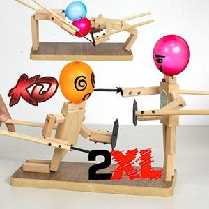 Handmade Wooden Fencing Puppets Toys , Whack A Balloon Strategy Board Game,Balloon Bamboo Man Battle Pre Assembled, Challenge Friends , Game Night Favorite ,Party Games for Groups (with 200 Balloons)