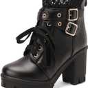 MEOTINA Goth Platform Boots Lace Buckle Gothic Cosplay Booties Chunky High Heels Ankle Boots Zipper Punk Shoes (10.5)