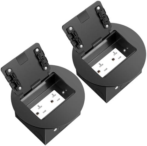 Vagueior Recessed Floor Electrical Outlet Kit, Circular Hidden Duplex 20A Tamper-Resistant Receptacle Outlet Waterproof Electrical Outlet Covcer Box, UL Certified,Silver 1Pack