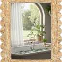 Large Scalloped Water Hyacinth Wall Mirror 23" x 17" Decorative Natural Rattan Wall Wavy Mirror with Authentic Rattan Frame for Bathroom, Living Room, Entryway Decor