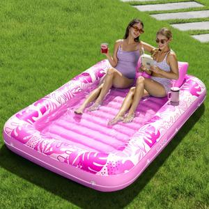 SLOOSH Inflatable Tanning Pool Lounger Float, 85" x 57" Extra Large Pool Floats Adult with Pillow, 4 in 1 Suntan Tub Raft Floatie,Sunbathing Bed Lounge Blow Up Ball Pit Party Gifts, XL-Hot Pink