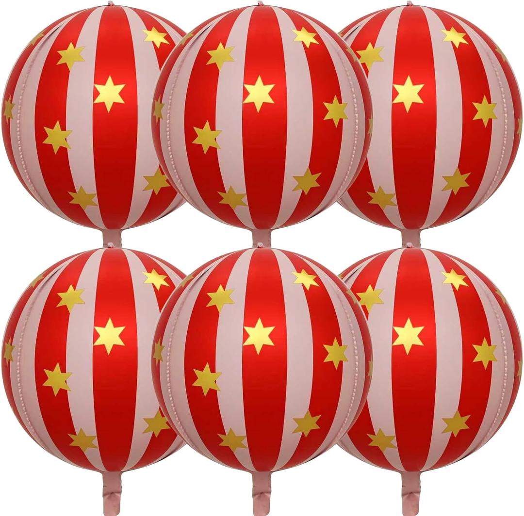 Carnival balloons Red and Pink Foil Balloons 22Luch for Circus Theme Party Decorations Retro Party Decor 6Pack