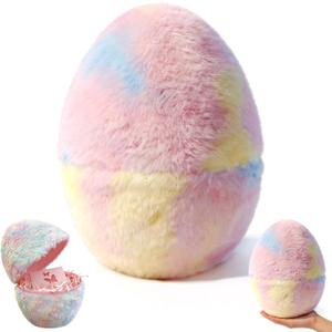 Decorative Easter Egg with Raffia Grass and Card, Plush Fabric Tabletop Home Dcor, Openable Design for Spring Seasonal Display, 8.27 Inch (1)