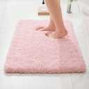 ILANGO Dark Pink Bathroom Rugs 24"x 17" Small Non Slip & Super Absorbent Extra Thick Soft, Washable Bath Mat for Floor, Microfiber Plush Shaggy Bath Rug with Rubber for Bathtub Shower Room Sink