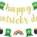 3 x Happy St Patricks Day Banner Gold Glitter Saint Patricks Day Shamrock Clover Garland Banner Decorations for Happy Saint Patrick's Day Banner Decorations